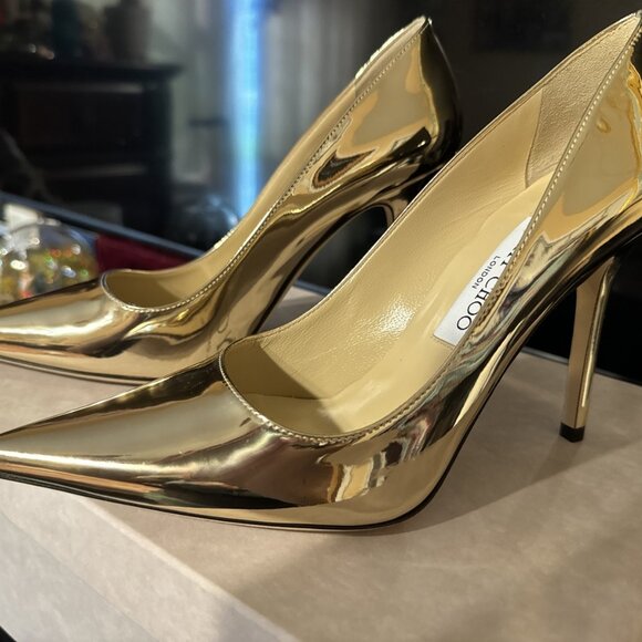Jimmy Choo Light Gold Leather Heels - Picture 3 of 5